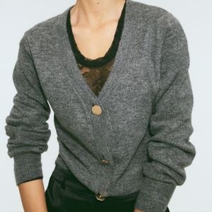 short cardigan with gold buttons